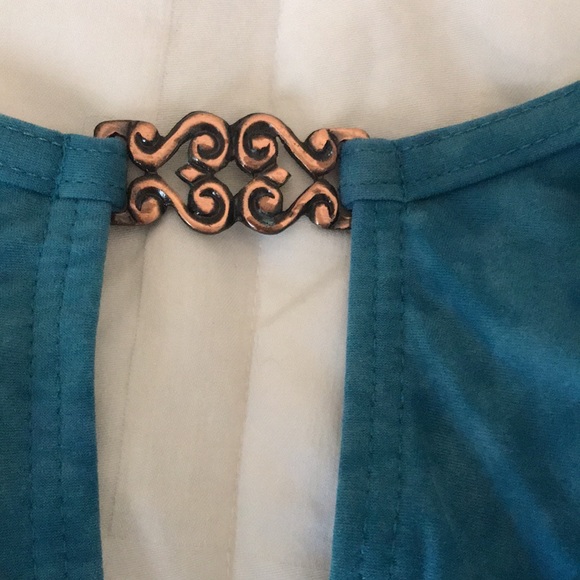 Pilpel one piece bathing suit.  Deep aqua suede like material. - Picture 6 of 7